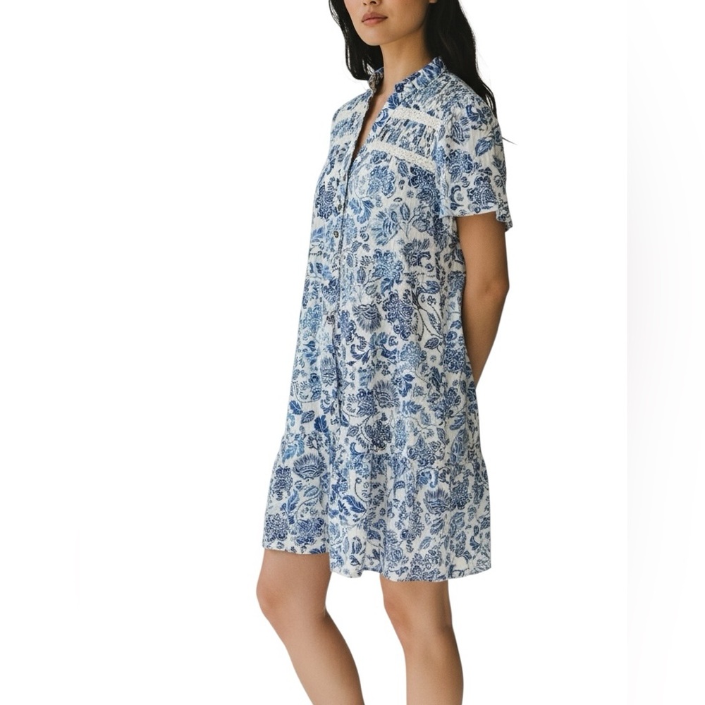 Anthropologie Short Sleeve Button Front Tiered
Dress Size XS NWT